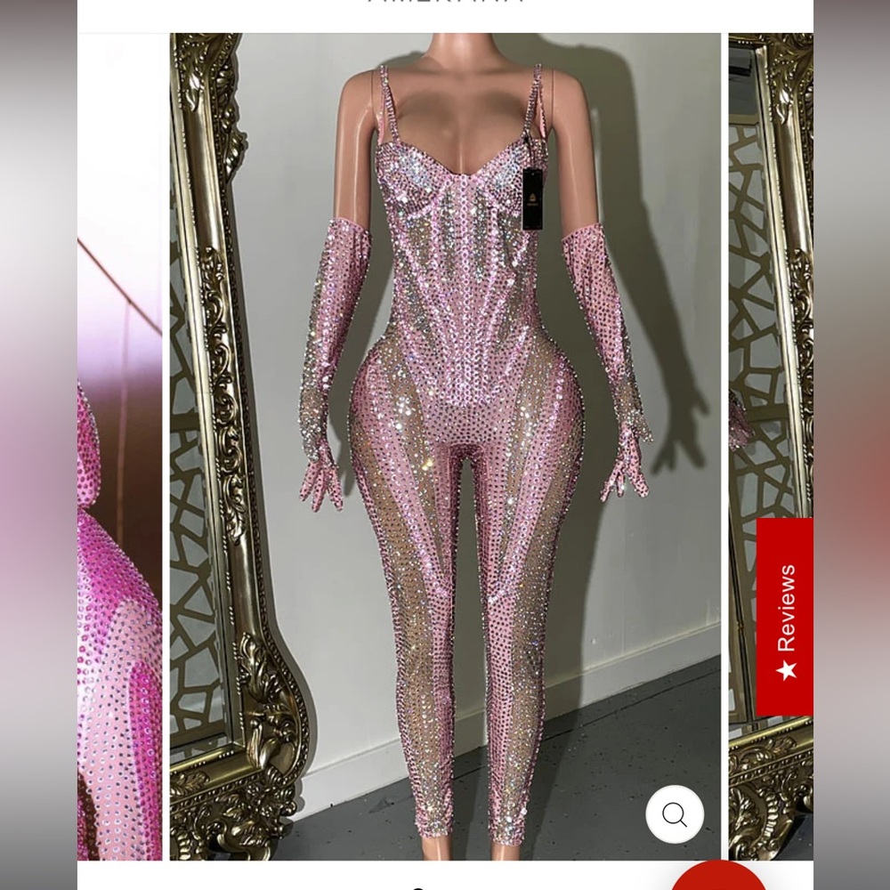Kassidy Pink Bodysuit Rhinestones Amekana Boutique